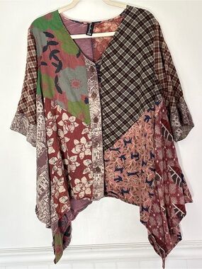 Sacred Thread Women’s Boho Asymmetrical Patchwork Tunic Top Blouse Small/Medium